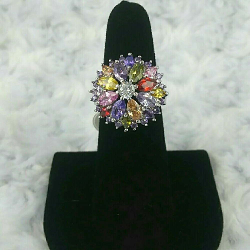 Multiple Gemstone Solid Silver Cocktail Ring